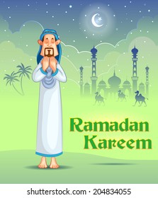 Muslim offering namaaz on Eid in vector