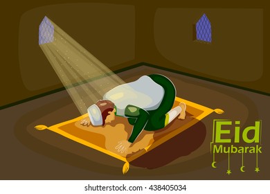 Muslim offering namaaz on Eid in vector