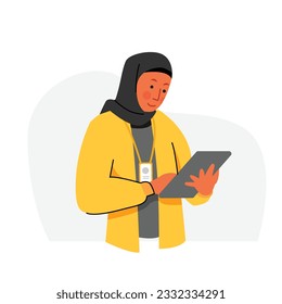 Muslim office worker women use tab wear cardigan