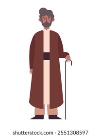 muslim old man with cane isolated