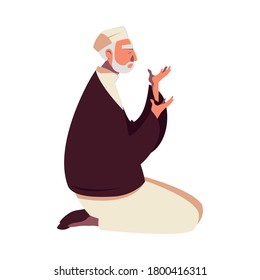 muslim old man praying design, Islamic religion culture and belief theme Vector illustration