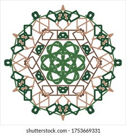 Muslim ornaments with green circle patterns.
