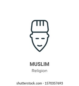 Muslim outline vector icon. Thin line black muslim icon, flat vector simple element illustration from editable religion concept isolated on white background