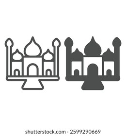 Muslim palace line and solid icon, arabian desert concept. Vector graphics. Grand mosque, famous castle sign on white background, outline style icon for mobile or web design