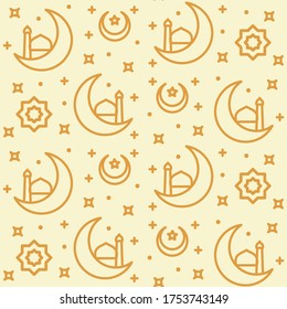 muslim pattern icon crescent moon star half mosque ornament with outline style flat design vector
