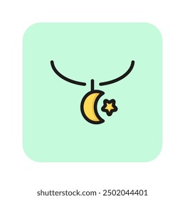 Muslim pendant line icon. Star, moon, hanging. Jewelry concept. Vector illustration can be used for topics like jewelry store, accessory, religious symbol