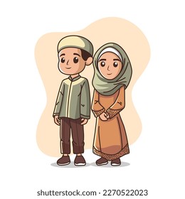 muslim people cartoon cute version vector illustration