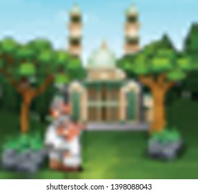 Muslim people cartoon going to the mosque