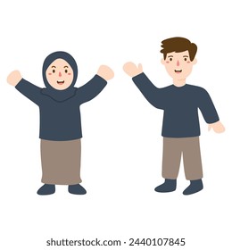 Muslim people in different actions illustration