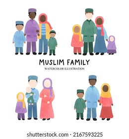 muslim people, Muslim family. Vector illustration