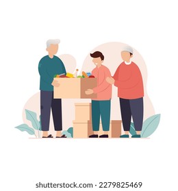 Muslim people giving donation and charity flat style vector illustration