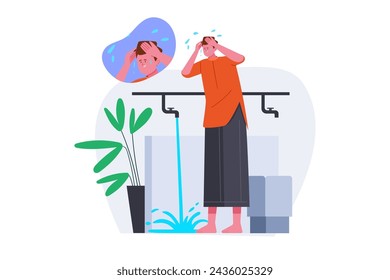 Muslim People Performing Wudu Vector Illustration