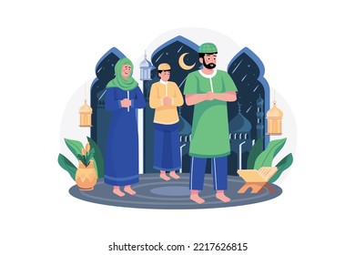 Muslim people praying together Illustration concept on white background