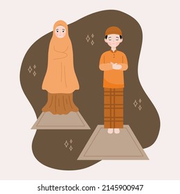 Muslim people praying vector flat illustration 