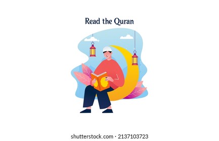 Muslim People Reading The Holy Quran Vector Illustration