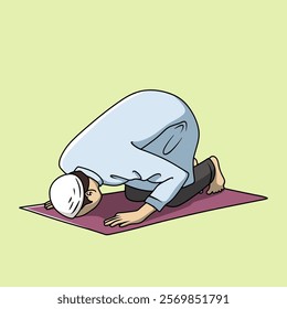 Muslim perform prostration poses during prayer