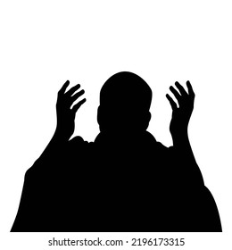 Muslim pilgrim who are praying at Arafah wearing Ihram clothes vector silhouette - Muslims praying with raised hands - The day of arafah - Isolated on white background.