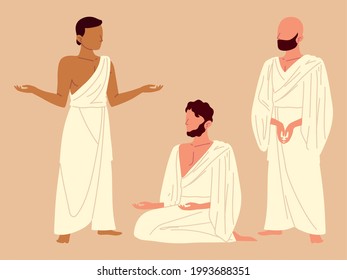 muslim pilgrims character group set