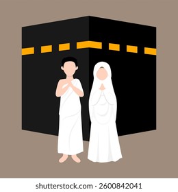 Muslim Pilgrims Performing Hajj and Umrah, Muslim Wearing Ihram Clothes illustration