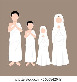 Muslim Pilgrims Performing Hajj and Umrah, Muslim Wearing Ihram Clothes illustration