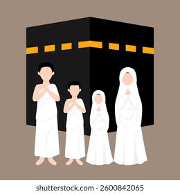 Muslim Pilgrims Performing Hajj and Umrah, Muslim Wearing Ihram Clothes illustration