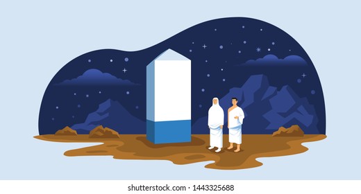 Muslim pilgrims at summit of mount Arafat. One of Islam's sacred pilgrimage route. Suitable for info graphic. 