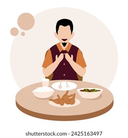 Muslim pray before eating. ramadan meal illustration