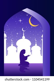Muslim pray in mosque,silhouette design