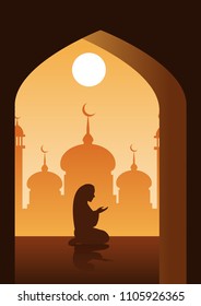 Muslim pray in mosque,silhouette design