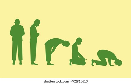 muslim pray position isolated with yellow background