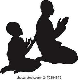 Muslim Pray Silhouette Isolated on White Background. Vector Illustration Design.