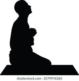 Muslim Pray Silhouette. Ramadan Kareem Symbol. Vector Illustration Isolated on White Background.