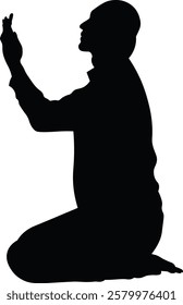 Muslim Pray Silhouette. Ramadan Kareem Symbol. Vector Illustration Isolated on White Background.