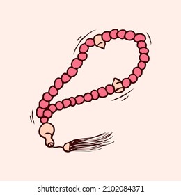 Muslim prayer beads with colored hand drawn vector illustration