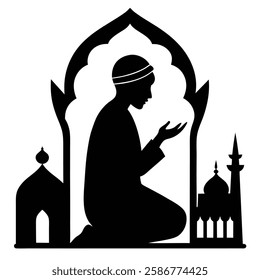 Muslim Prayer black silhouette vector