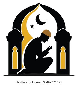 Muslim Prayer black silhouette vector