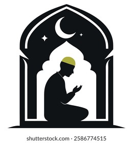 Muslim Prayer black silhouette vector