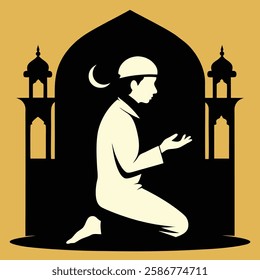 Muslim Prayer black silhouette vector