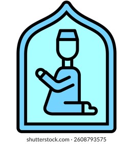Muslim Prayer Blue Outline, Group Prayer