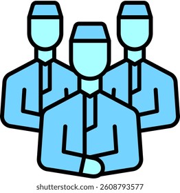 Muslim Prayer Blue Outline, Group Prayer