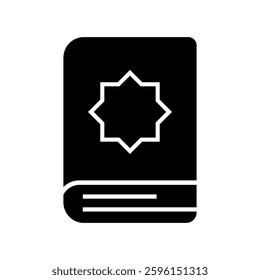 Muslim prayer book glyph icon. The Quran. Black silhouette symbol isolated. Vector stock illustration