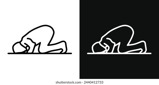 Muslim Prayer and Devotional Sujud Icons. Religious Worship and Ramadan Prayer Symbols