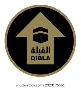 MUSLIM PRAYER DIRECTION SIGN VECTOR EPS, QIBLA DIRECTION SIGN VECTOR ILLUSTRATION, Arabic Text Translation - Qibla , AL QIBLA, QEBLAH ICON, QIBLA MARK , Qibleh, Kiblah, Kible or Kibla SIGN ISOLATED, 