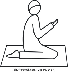 Muslim prayer icon. Man perform salah in a mat. Islamic signs and symbols.