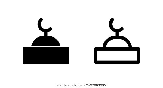 Muslim Prayer Icon Set. A black glyph and outline icon of a prayer mat, representing prayer facilities.