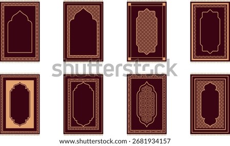 A Muslim prayer mat design features intricate patterns and symbolic motifs, often inspired by Islamic art, to create a spiritual and respectful space for worship.
