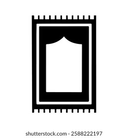 Muslim prayer mat icon or islamic prayer rug icon silhouette vector flat illustration design on white background.