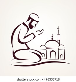 muslim prayer outlined vector sketch, religious symbol