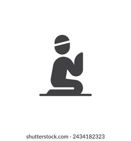 Muslim prayer person vector icon. filled flat sign for mobile concept and web design. Dua prayer glyph icon. Symbol, logo illustration. Vector graphics
