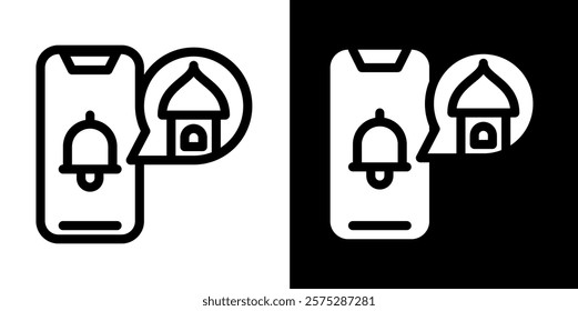 Muslim prayer reminder mobile app line and glyph icon, outline and glyph vector sign, linear and glyph style pictogram isolated on white and black. Islamic Symbol, logo, icon, illustration